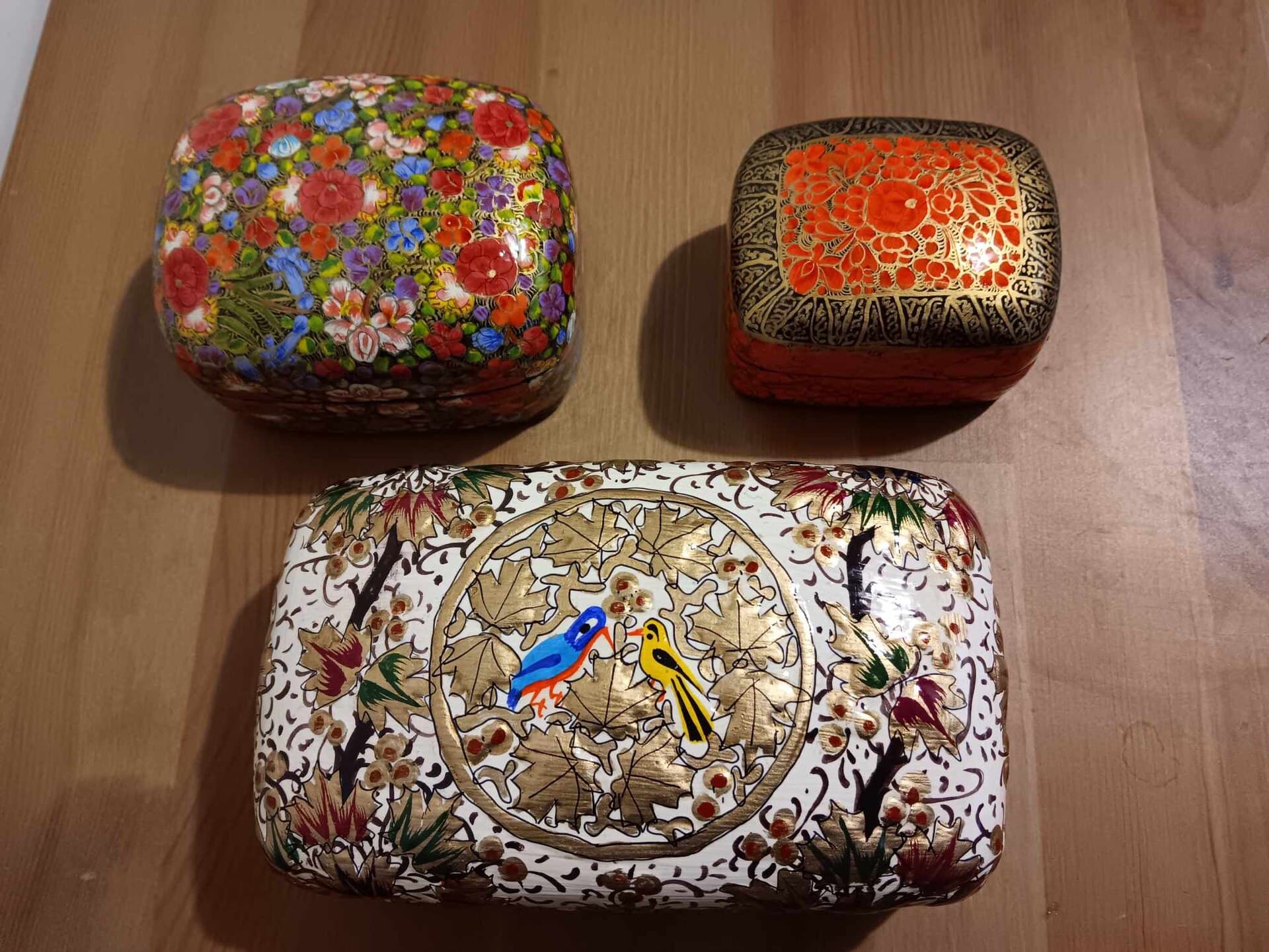 Hand-painted Kashmiri paper mache trinket boxes